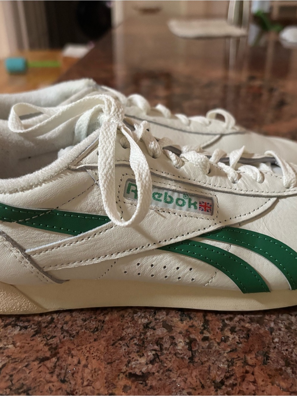 Reebok White and Green Classic Leather Athletic Sneakers